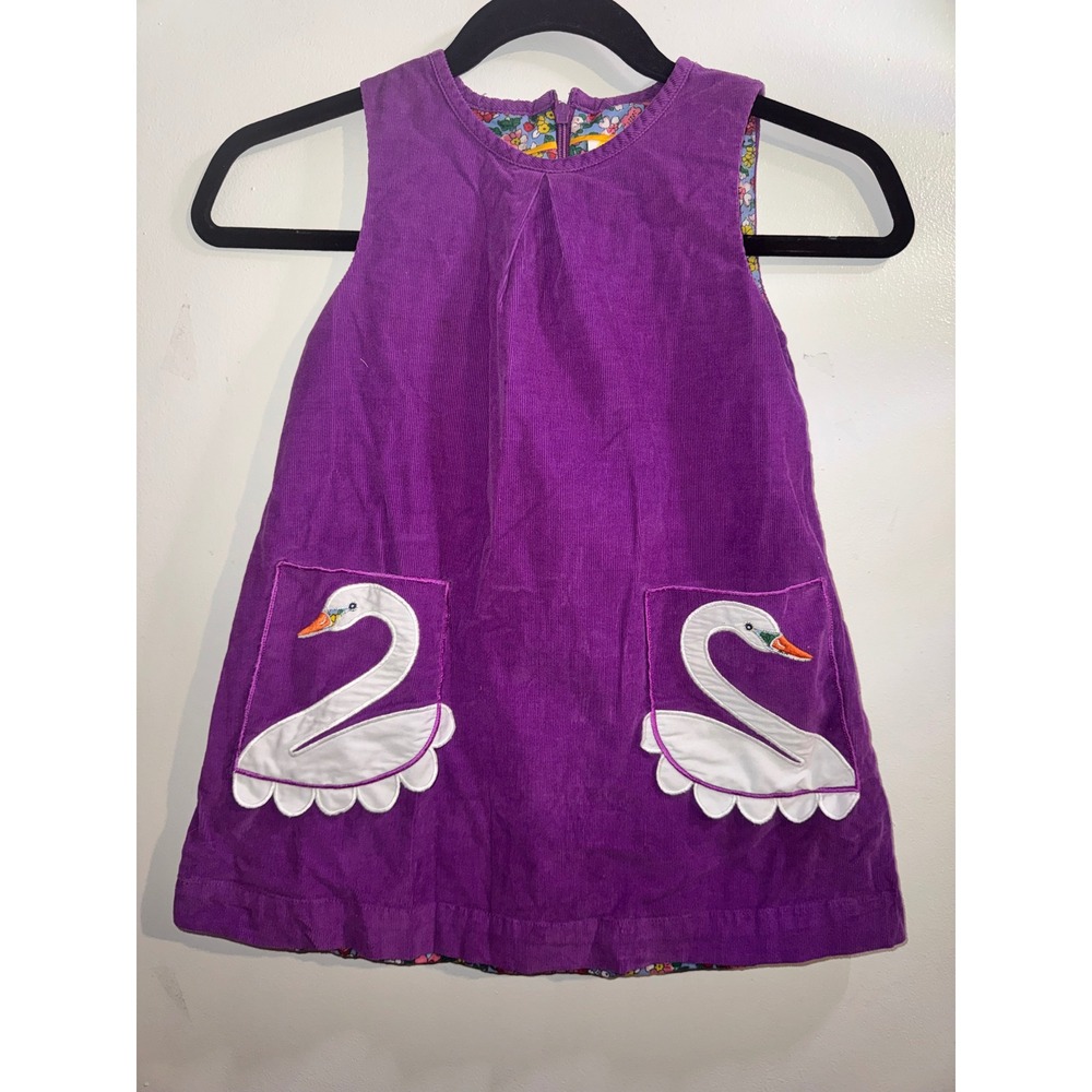 Mini Boden Girls Purple Corduroy Swan Applique Jumper Dress 4-5Y